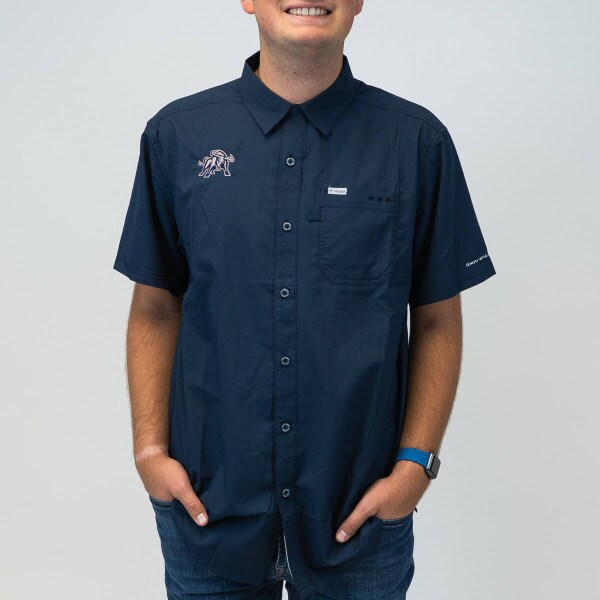 Columbia, Aggie Bull, Golf, Collared, Short-Sleeve Shirt, Navy